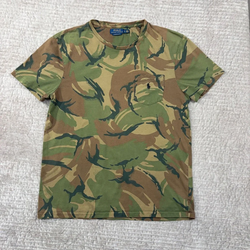 Polo Ralph Lauren Mens Camo Pocket T-Shirt Custom Slim Fit Green Brown Large